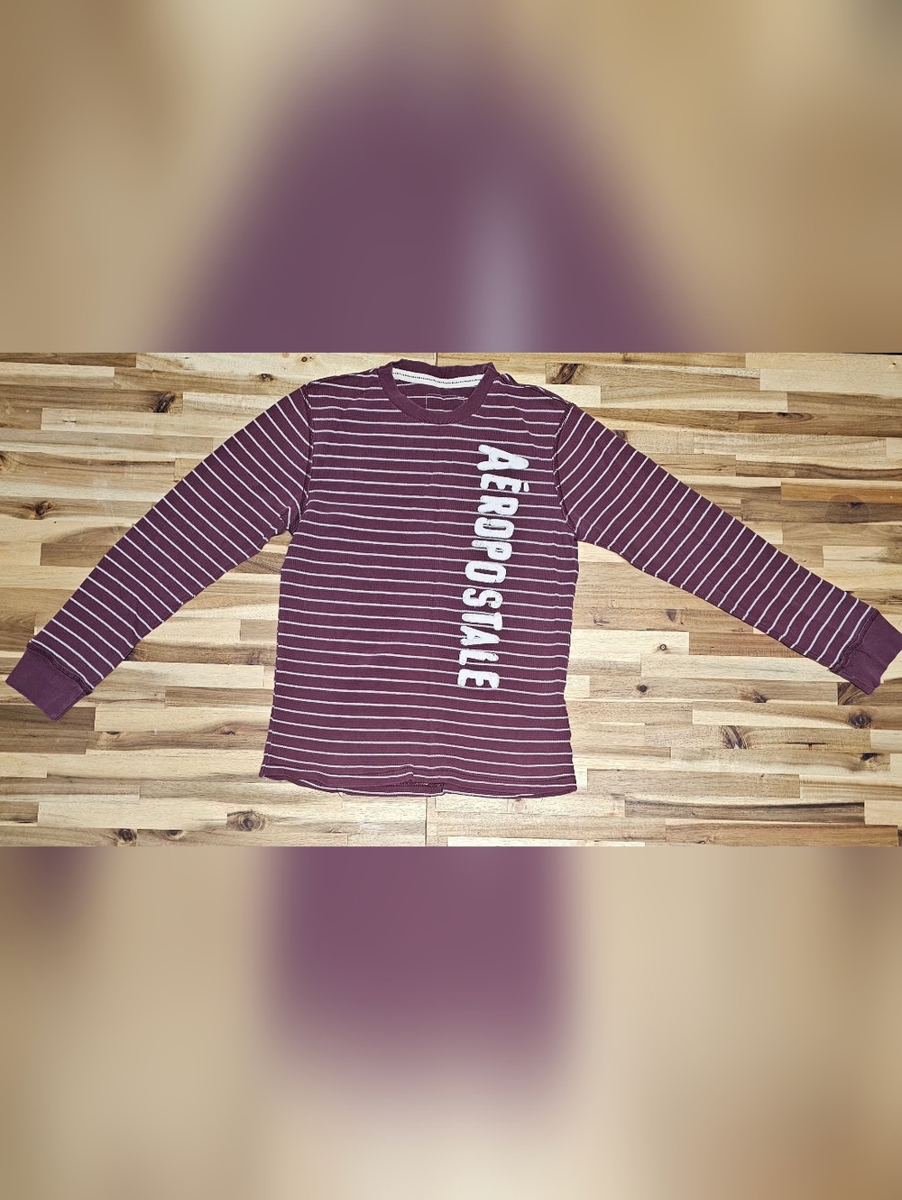 Aeropostale Maroon & White Striped Long Sleeve Tee